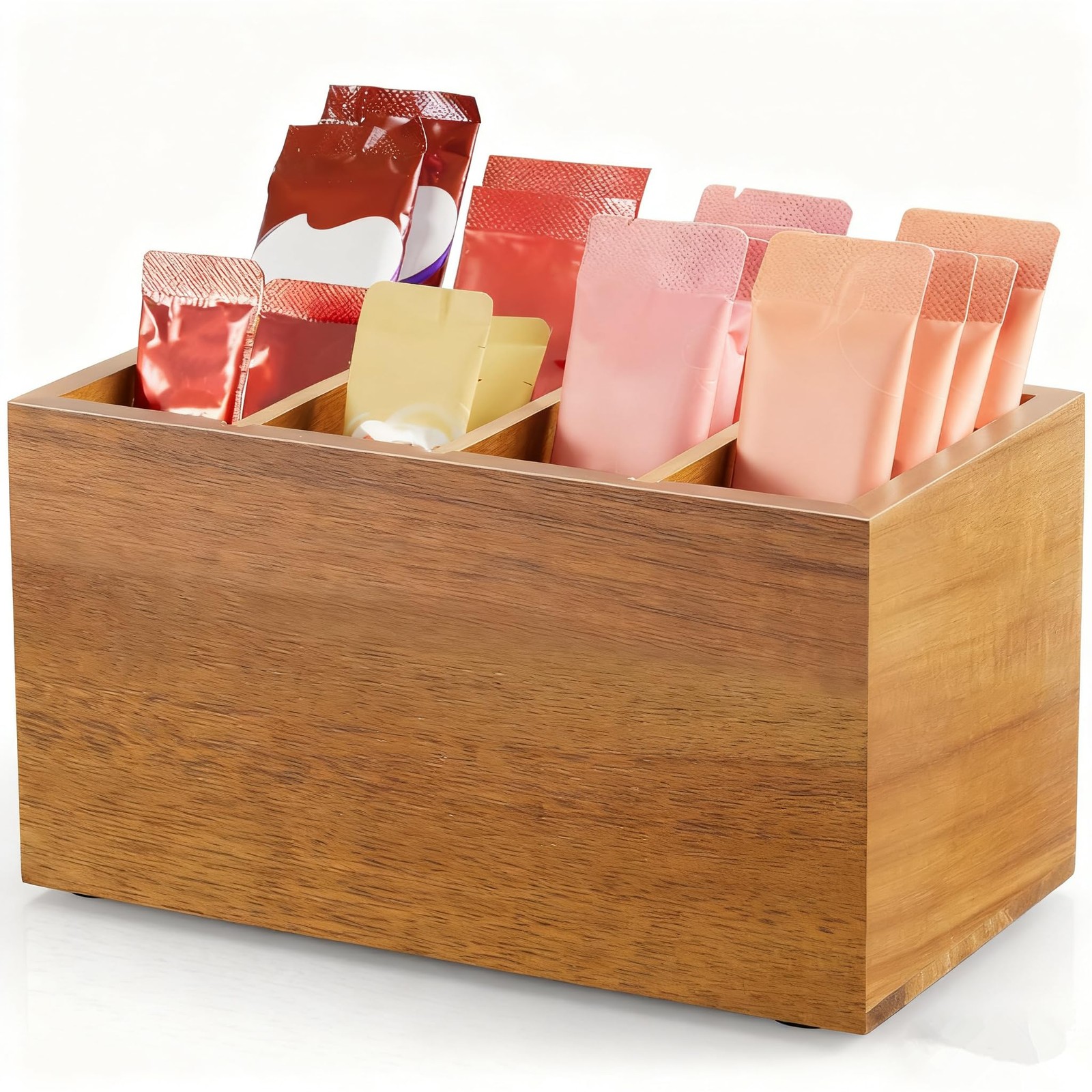 Drink Packet Organizer, Wood Water Flavor Packet Holder with Dividers, Drink ...