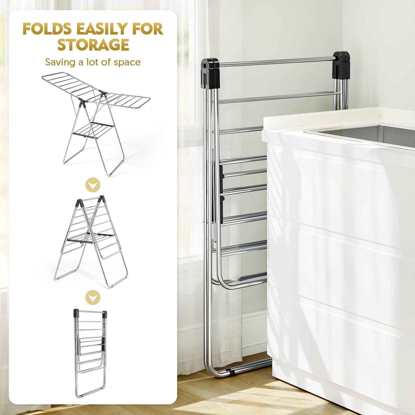APEXCHASER Clothes Drying Rack, Drying Rack Clothing with Height-Adjustable, ...