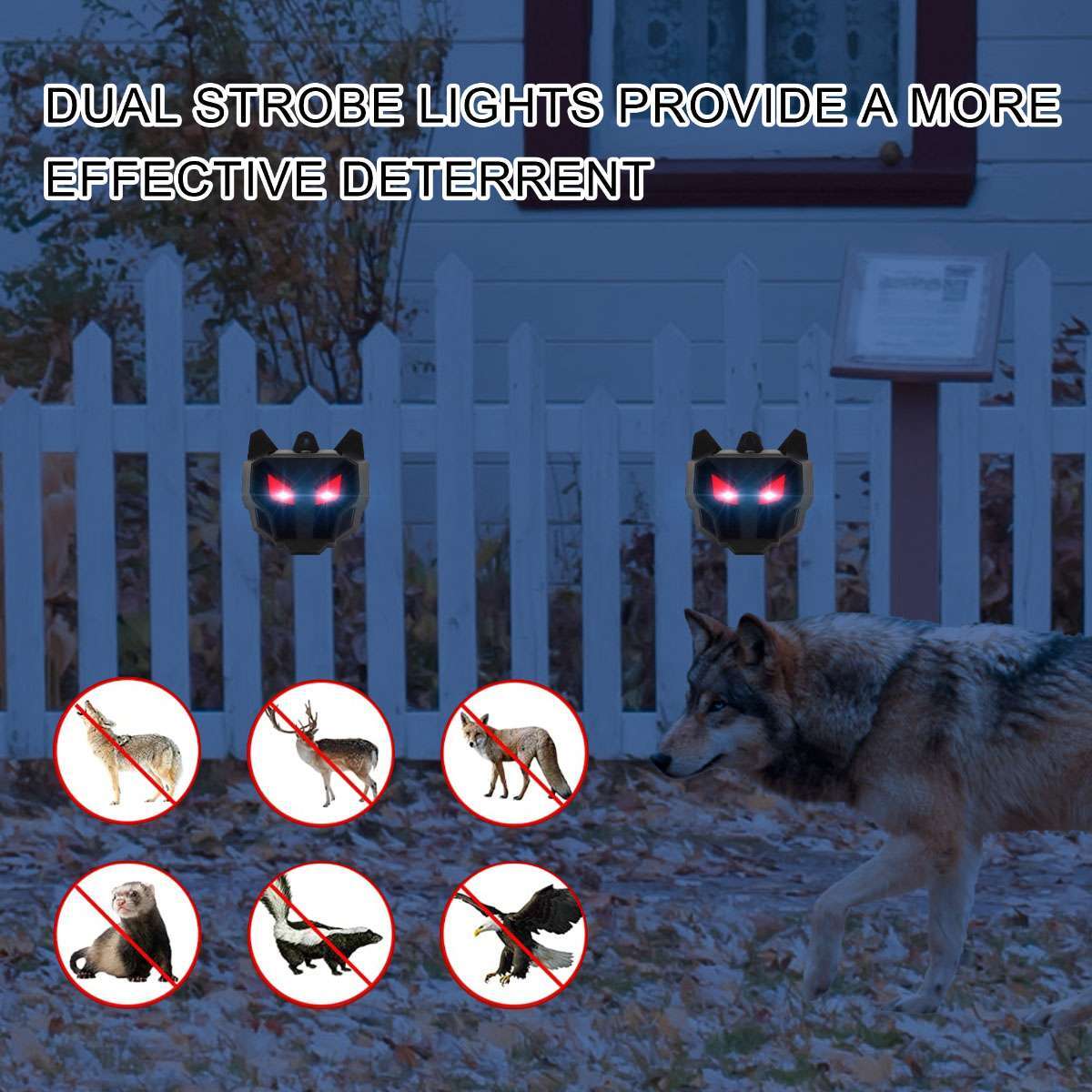 2 X Solar Predator Guard Light Red LED Deterrent Light Night Animal repeller US