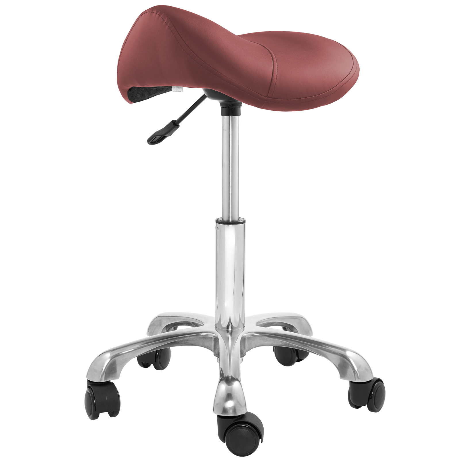Hydraulic Adjustable Rolling Saddle Stool with Swivel Wheels - Burgundy