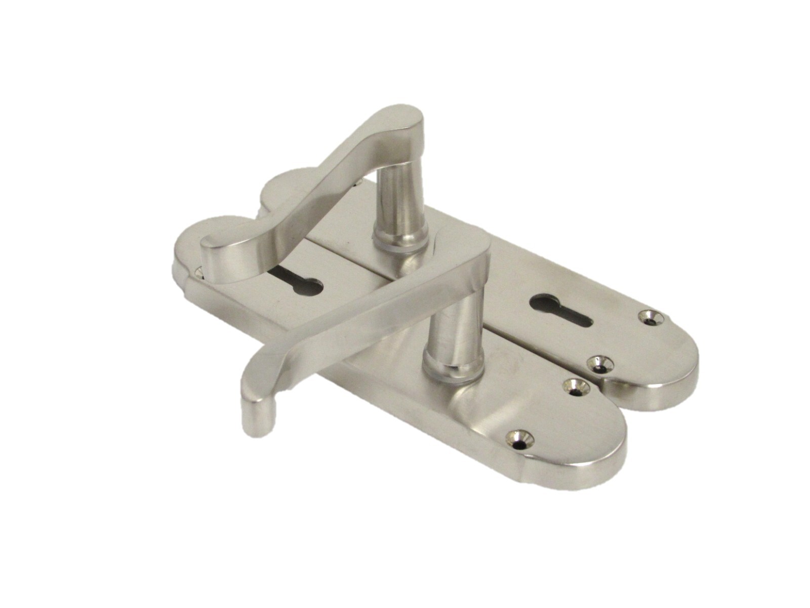Epsom Satin Victorian Scroll on Shaped Back Plate Lock Door Handle Pair