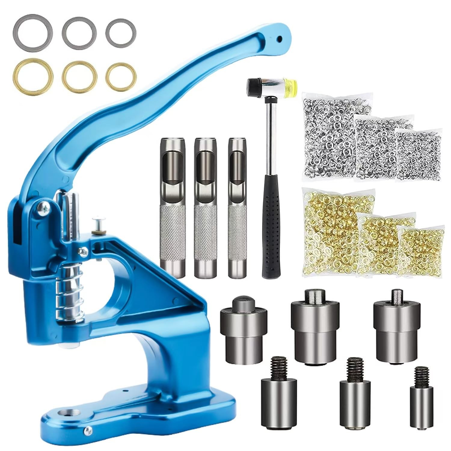 Heavy Duty Eyelet Grommet Machine Tool Kit with 3 Setting Dies & 3 Punching Dies
