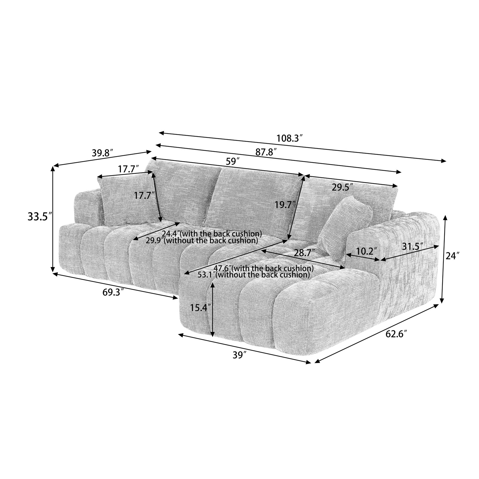 Chenille L-Shape Luxury Sectional Oversized Sofa,Mnimalist Design,Comfy Sleeper