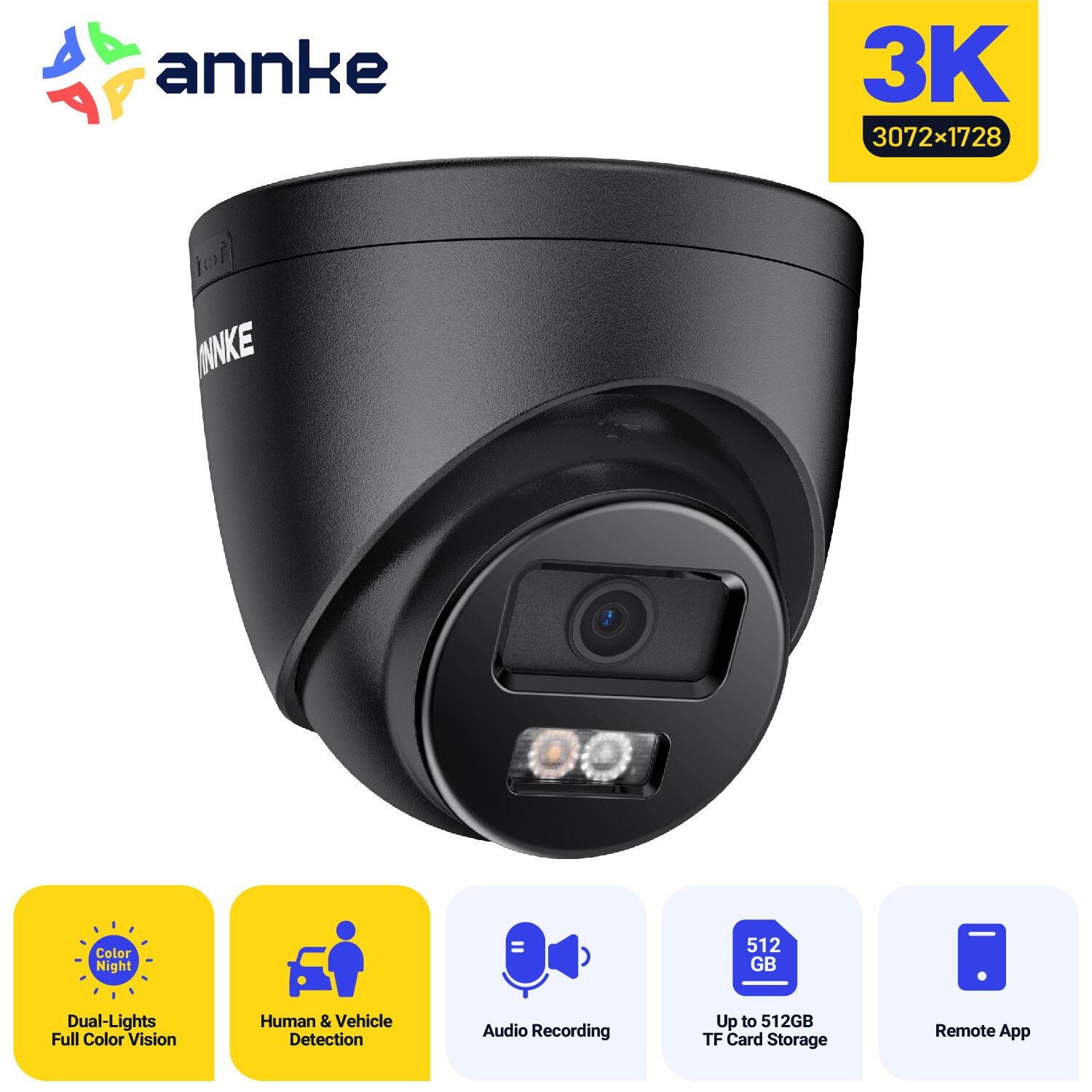 ANNKE C500P 3K POE Security Camera Audio Recording Outdoor AI Color Night Vision
