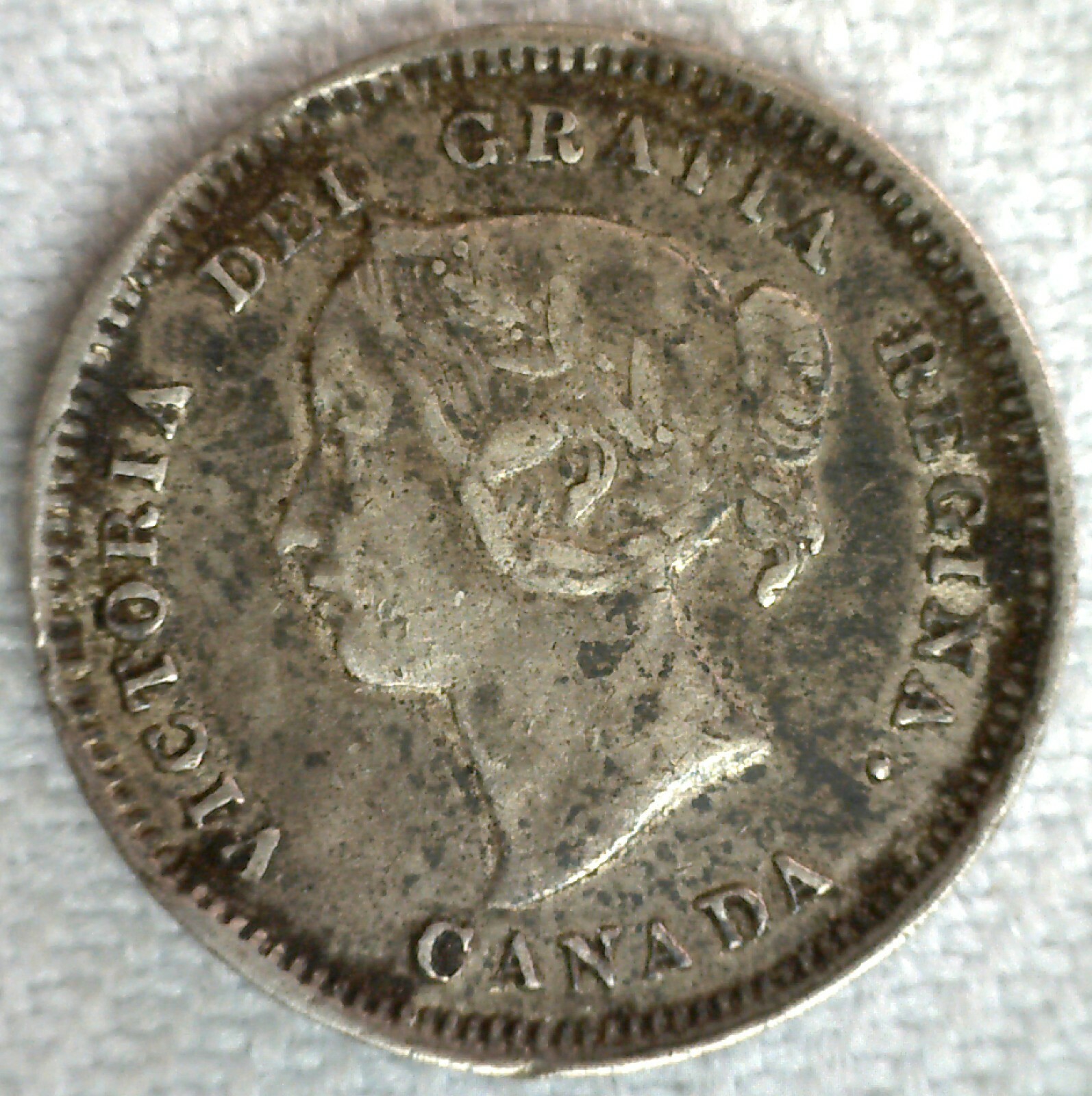 1890 H Canada Silver Five Cents Coin 5c Canadian Very Fine Circulated Victoria
