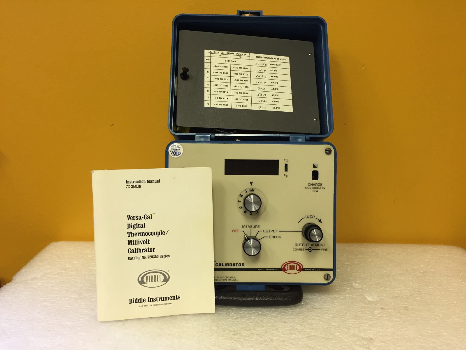 Biddle 720350 Versa-Cal Series J, K, T, E, C, R, S, mV Calibrator. Tested!