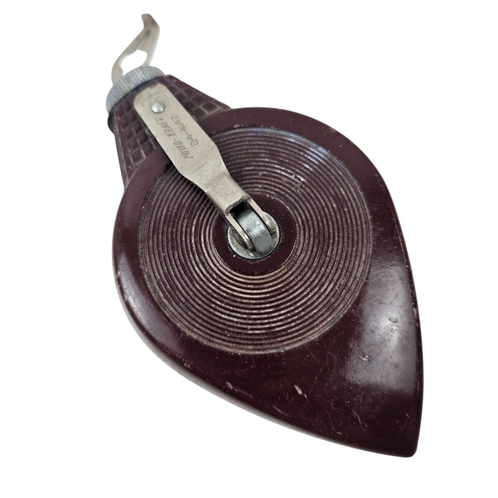 Powr Kraft Chalk Line Reel 84 4147 Plumb Bob Burgundy Hand Crank Vintage