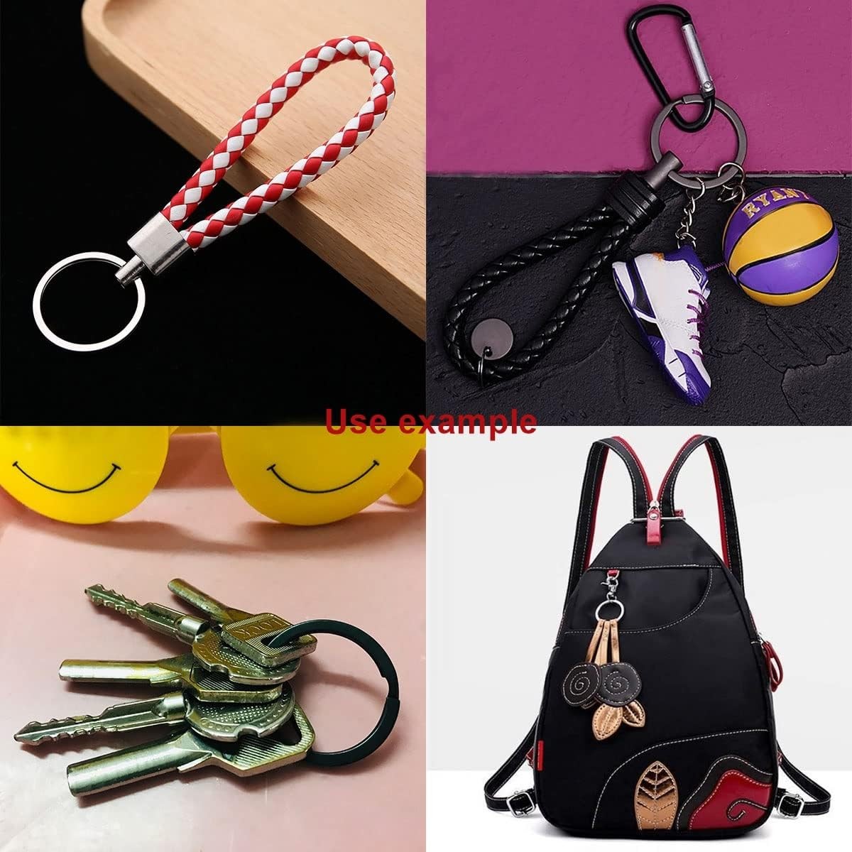 40 Pack Key Ring Keychain Mix 4 Sizes Black Metal Flat Split Key Chains Rings