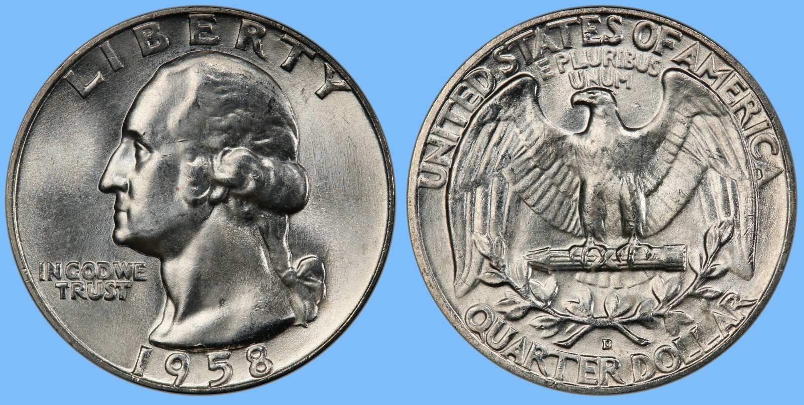 1958 D Washington Quarter ~ GEM BU UNC Uncirculated MS ~ 90% Silver 25c US Coin