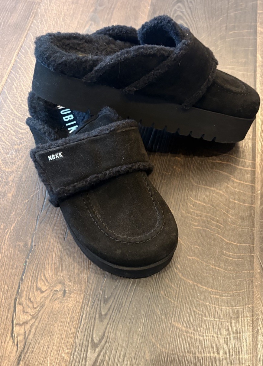 Nubikk Teddy Chunky Fur Suede Black Slippers Women Size EU 40 | 9 US Spain