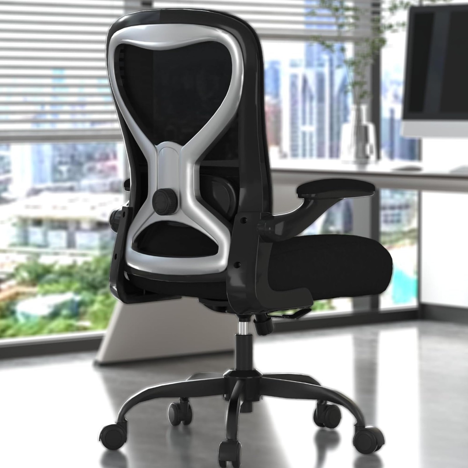 Office Desk Chair with Ergonomic Lumbar Support, Extra-Thick Seat Cushion, Fl...