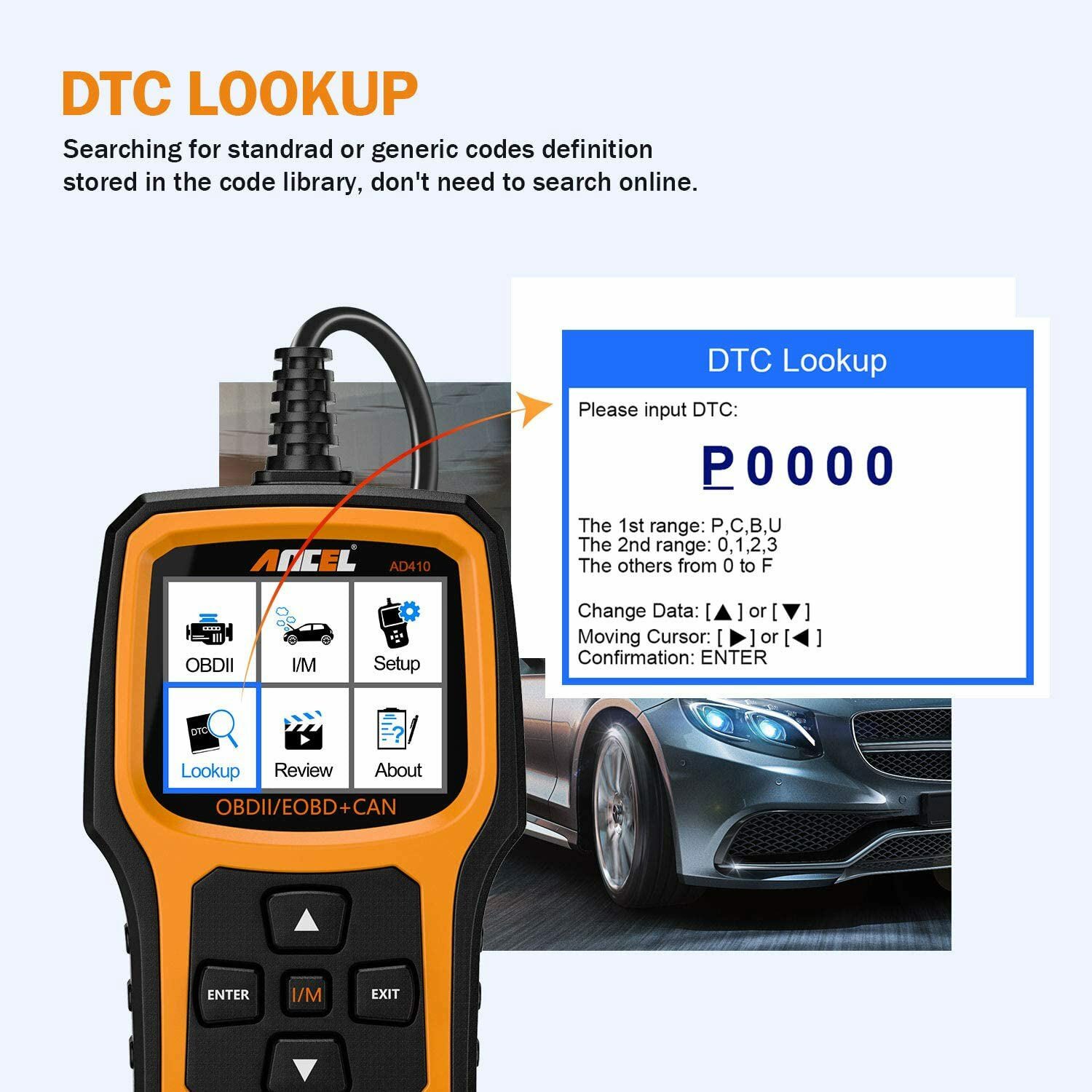 ANCEL AD410 OBD2 Code Reader Car Scanner Turn Engine Light Off Diagnostic Tool