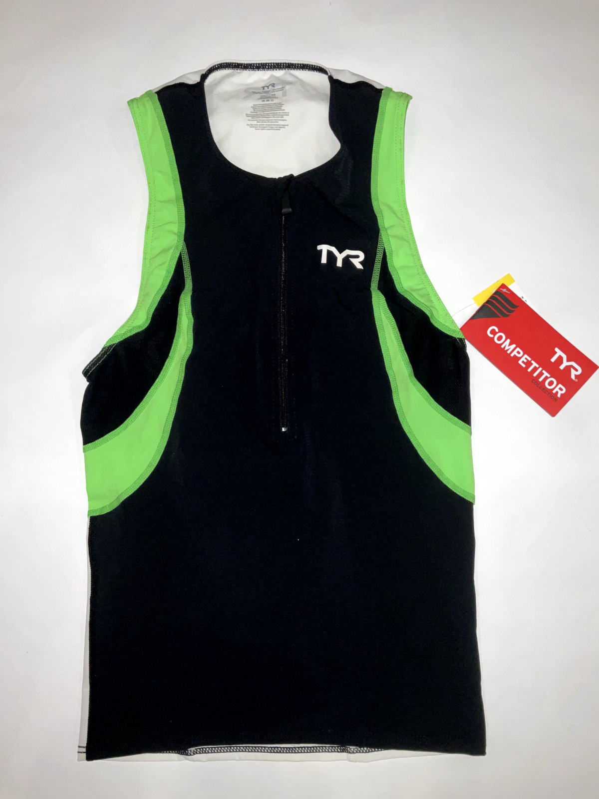 TYR Triathlon Men's XS Black Lime White Tank Singlet TRI COMPETITOR USA Made New