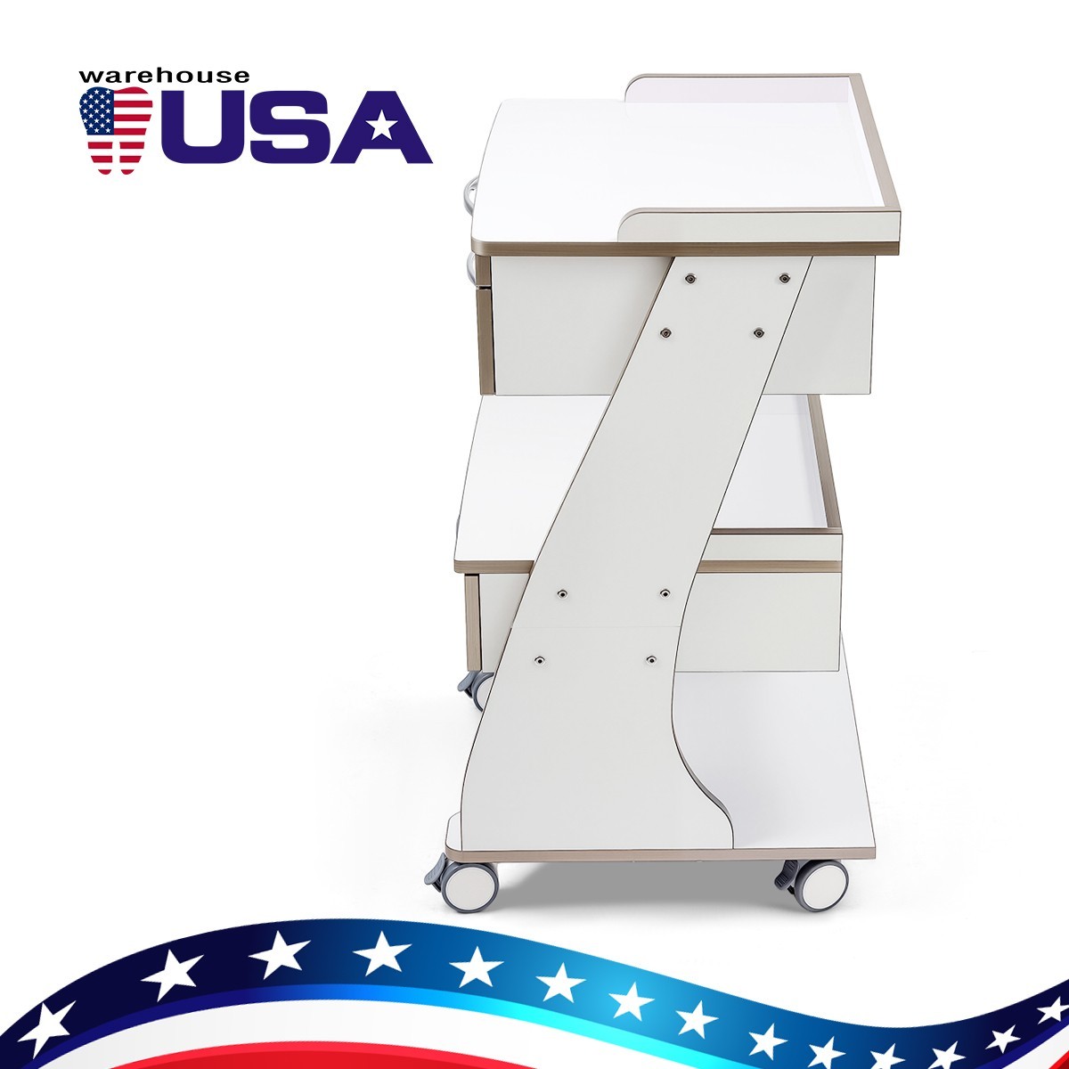 Dental Storage Cabinet Double-Drawer 3 Layer-Tier Cart Tools Socket High-Gloss