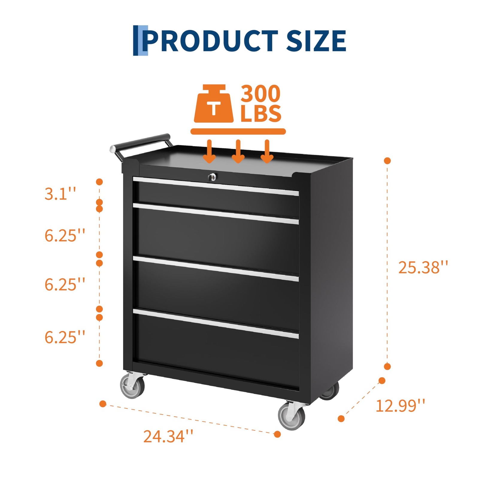 4 Drawer Heavy Duty Rolling Tool Chest ,Tool Storage Cabinet Toolbox Organizer