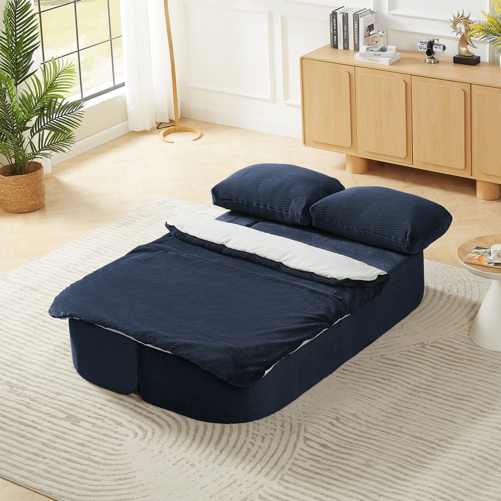 Convertible Sleeper Sofa Bed w/ Foam & Blanket for Living Room, Gray