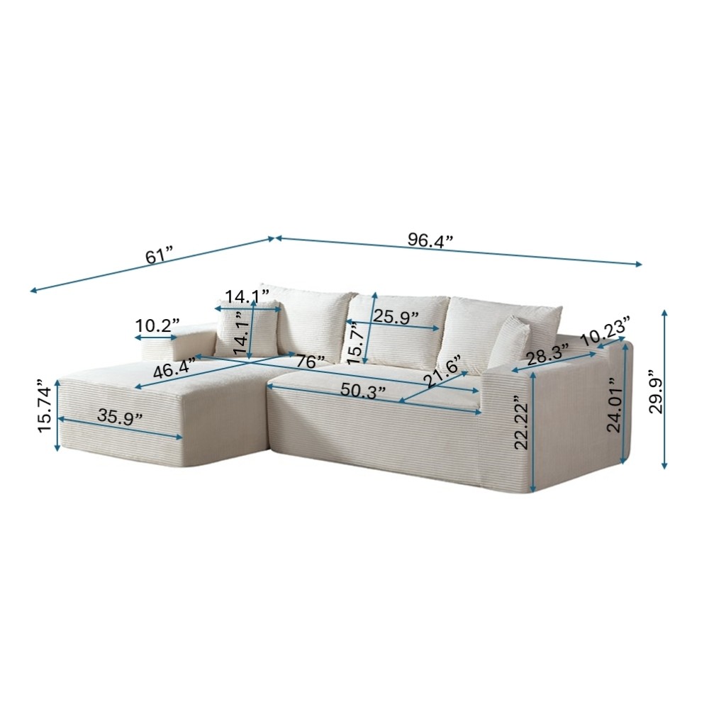 L-Shaped Corduroy Sectional Sofa w/ Pillows, Modular 3-Seater Couch, Black