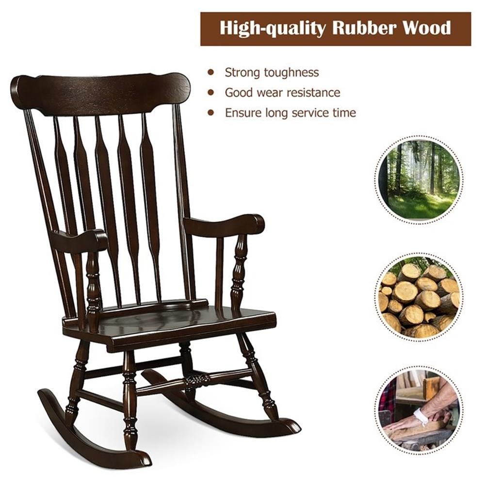 Pemberly Row 17.5" Solid Rubber Wood Rocking Chair in Coffee/Glossy (Set of 2)