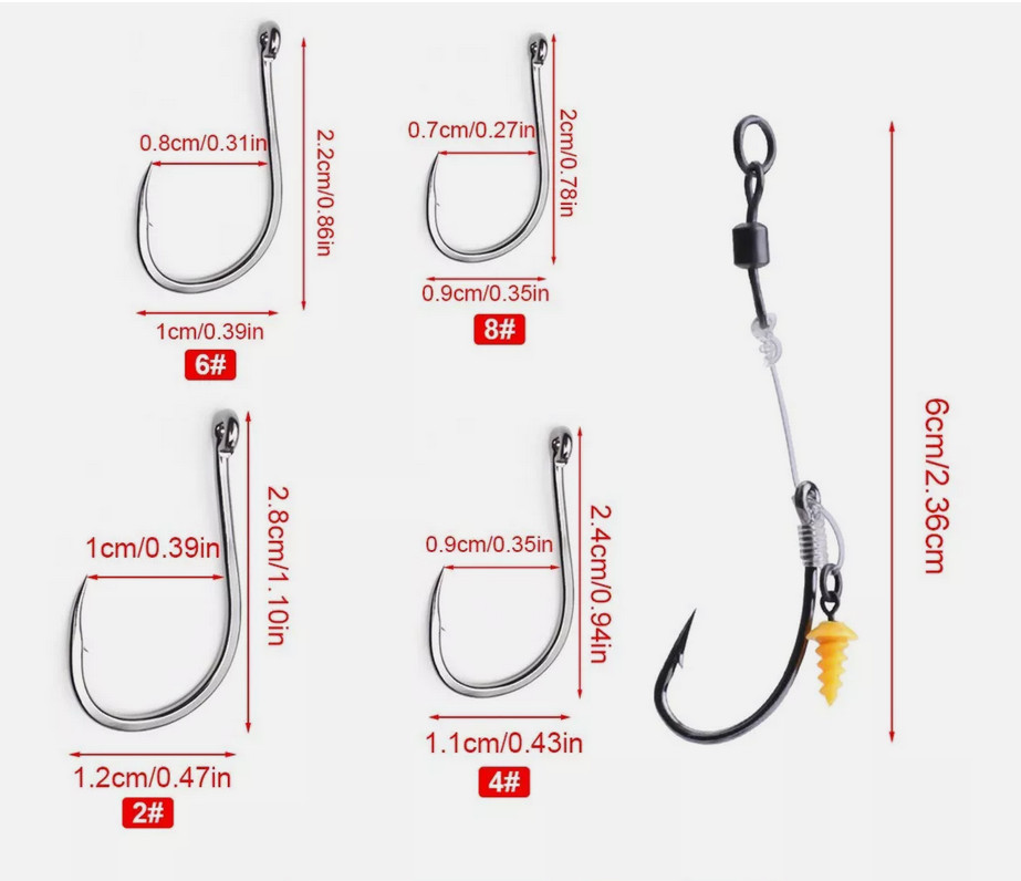 3Pcs Carp Hook 2# 4# 6# 8# Ready Tied Chod-Rig With Bait Screw Rig Swivel