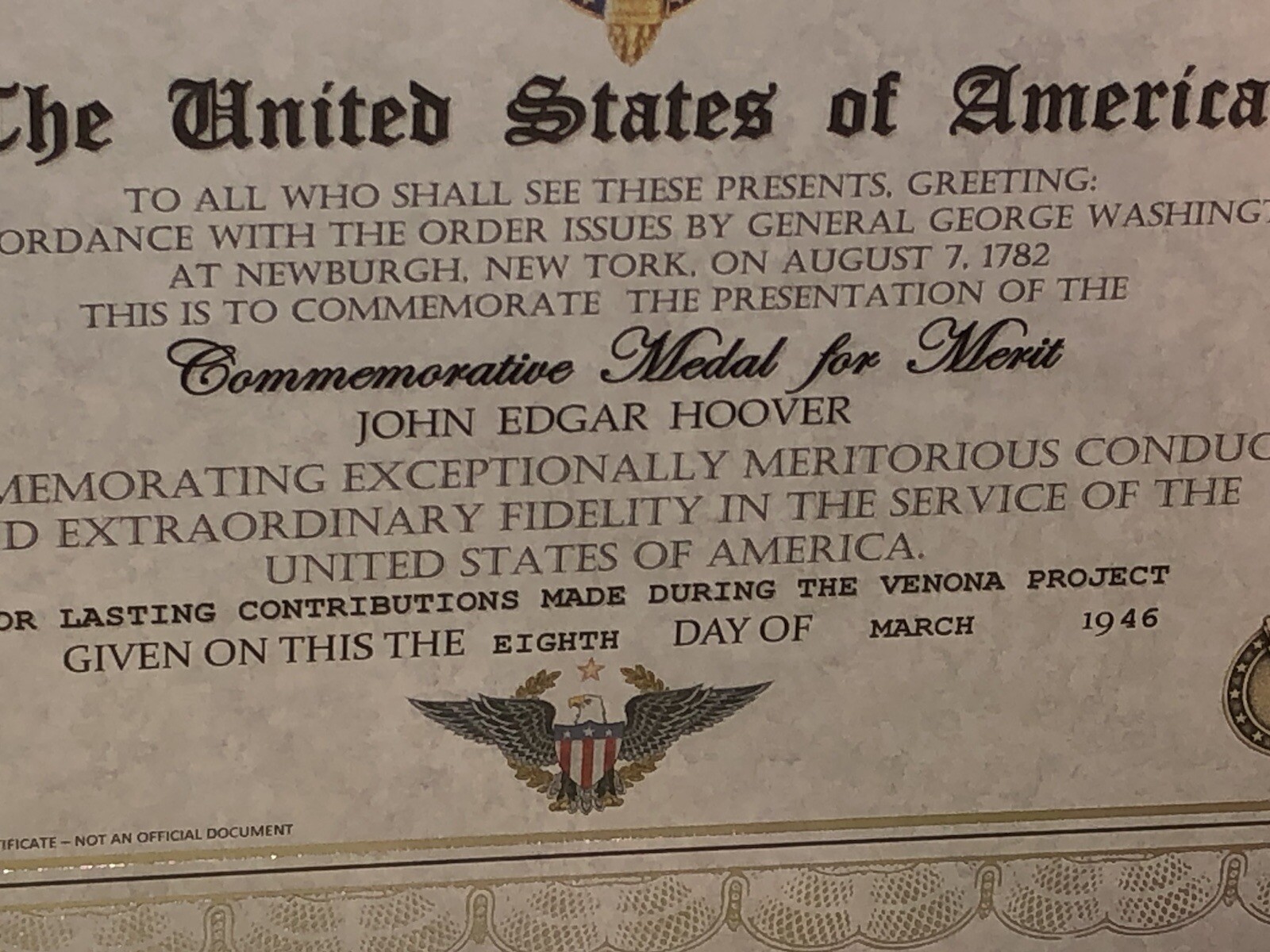 COMMEMORATIVE MEDAL FOR MERIT CERTIFICATE - Type-1