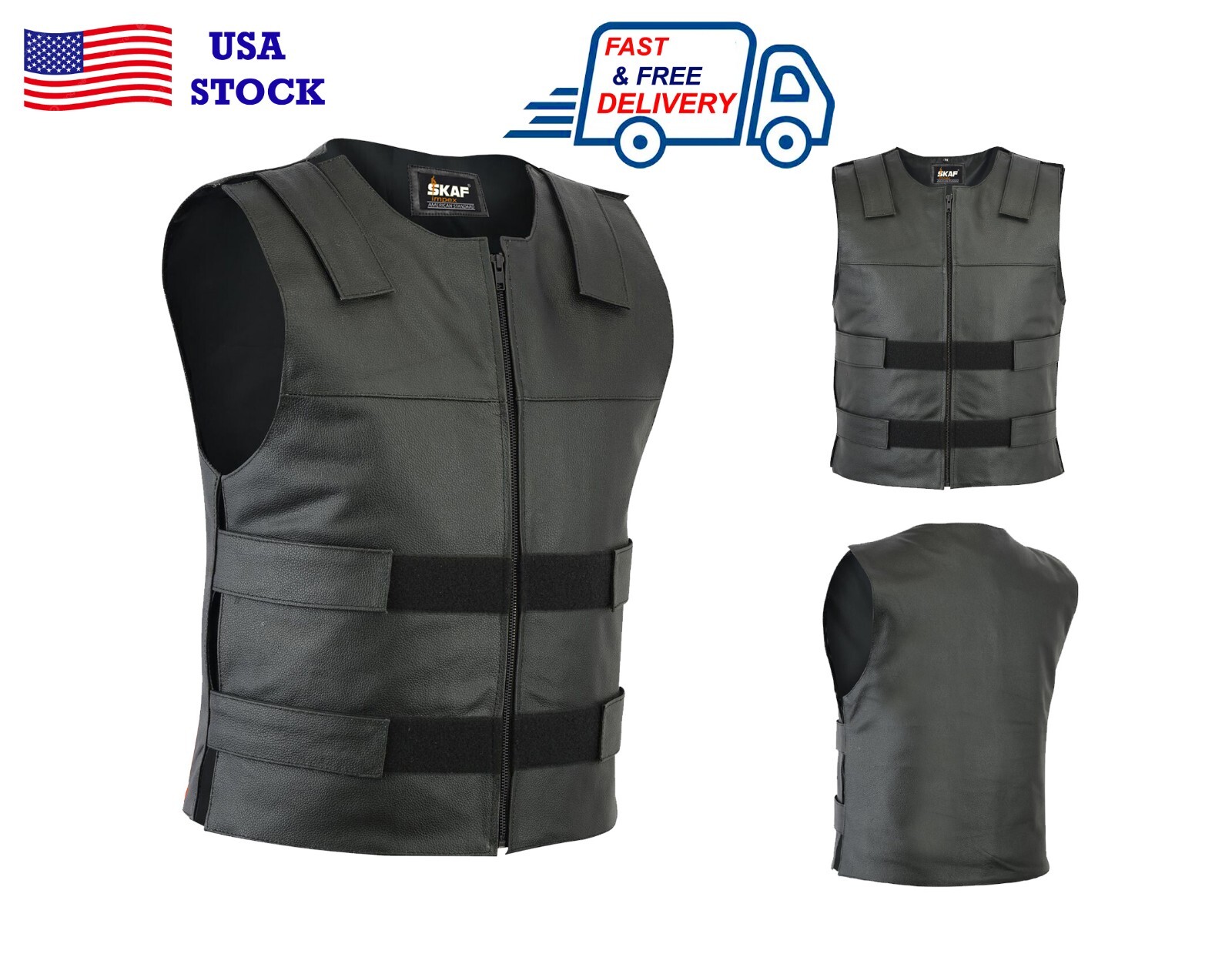 Men Bullet Proof Style Real Leather Vest SWAT Tactical Biker Moto Vest Black
