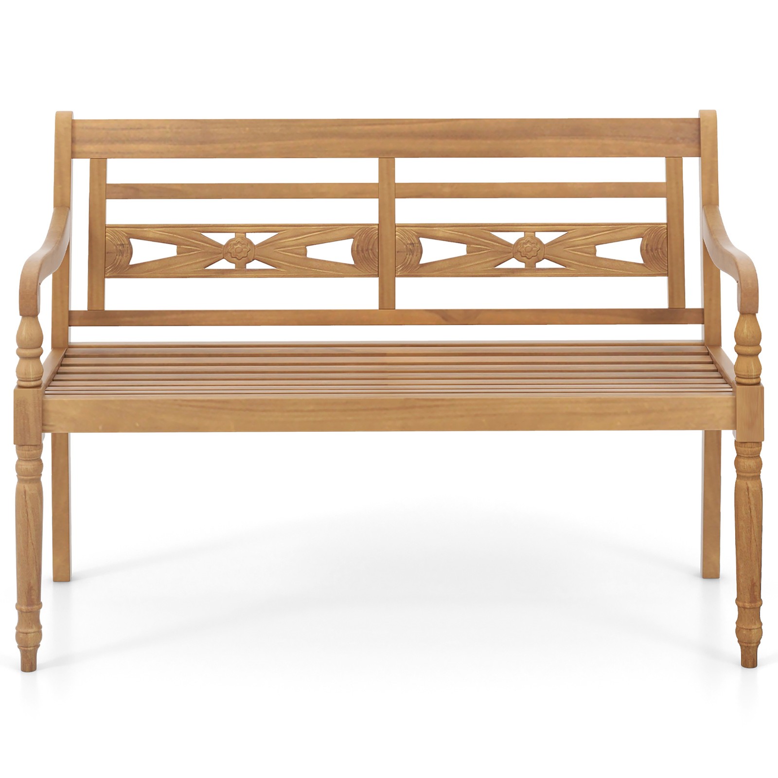 2-Person Garden Bench w/ Wide Backrest & Curved Armrests for Backyard