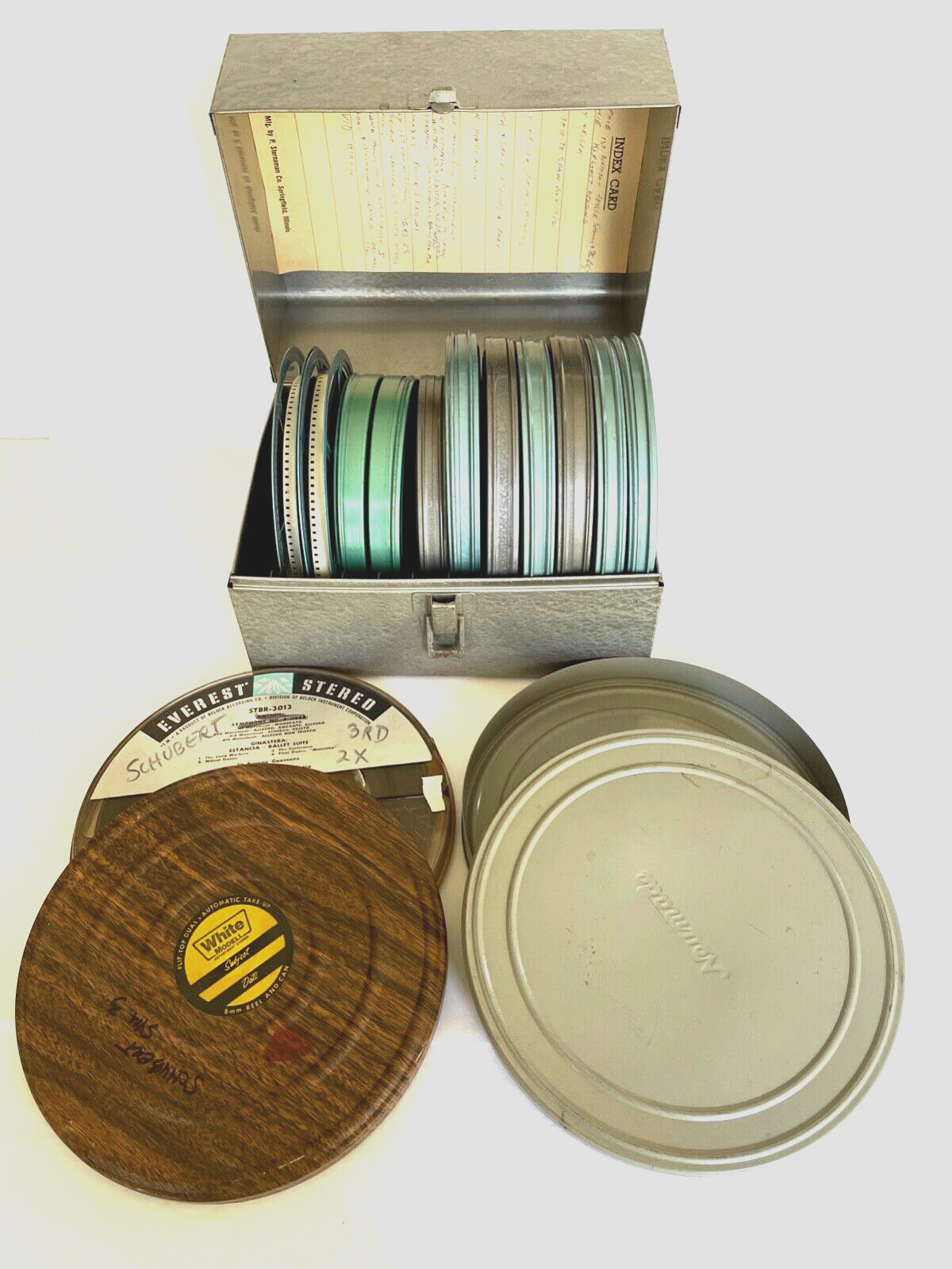 Vintage Lot of 13 Metal Reel to Reel 1960's Family Films in Metal Storage Box