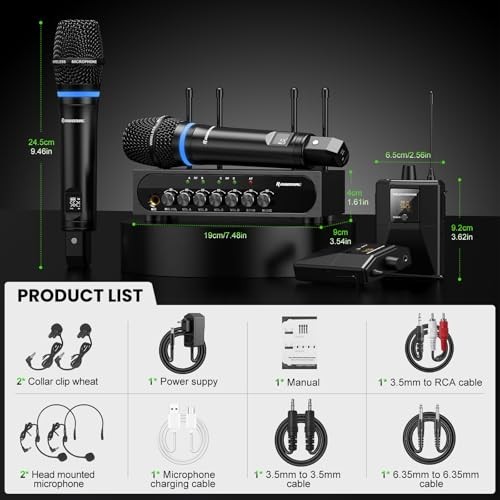 4 Channel UHF Wireless Mic Set with Wireless Microphone System