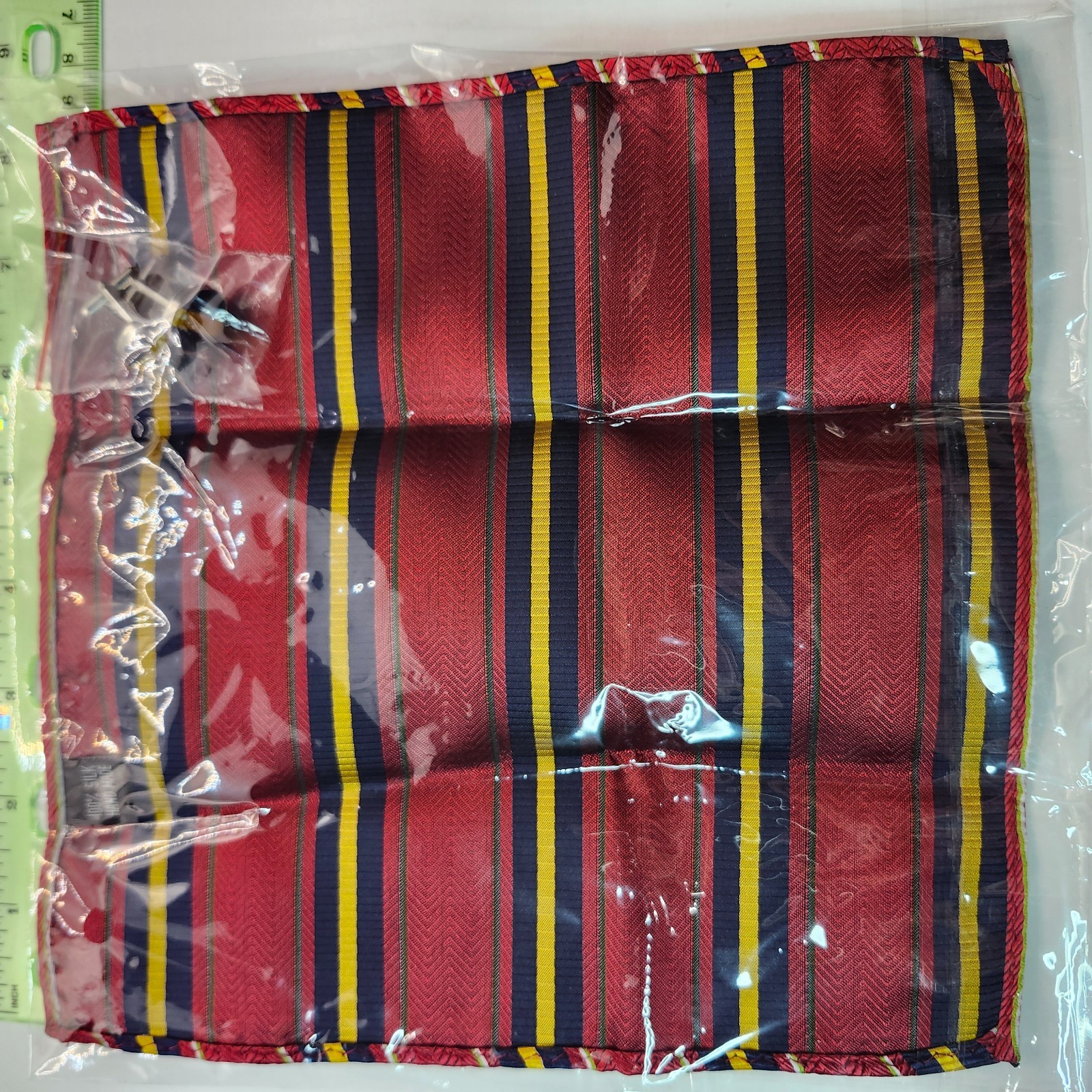 VTG Men’s Silk STRIPED Pocket Square w/Matching Cuff Links Set, RED/Gold/Black