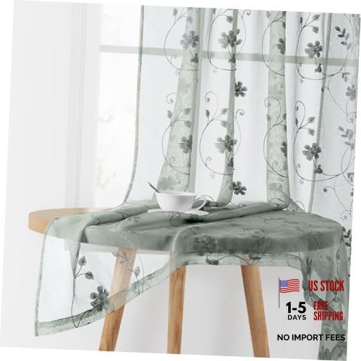 Sheer Curtains 84 Inches Long 2 Panels 52"W x 84"L (Pack of 2) Sage Green
