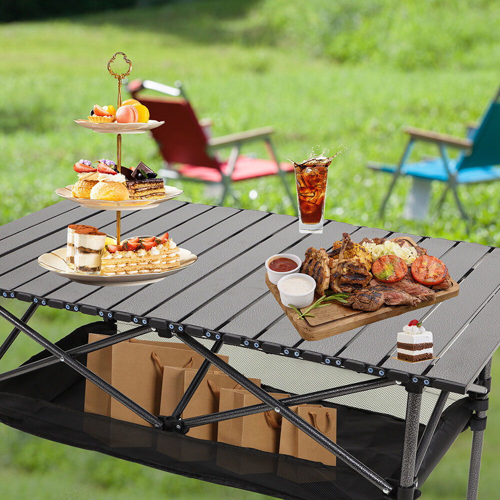 Portable Folding Aluminum Camping Table Roll Up Outdoor Picnic Table Storage Bag
