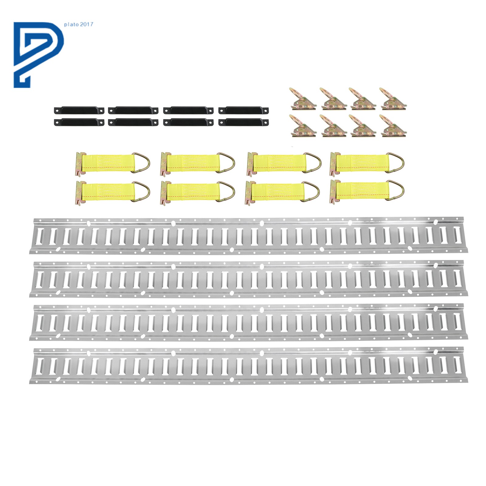 28PCS 4× 5' E-Track Rails with 8× Caps 8× Straps 8× O-Rings Tie Down Kit