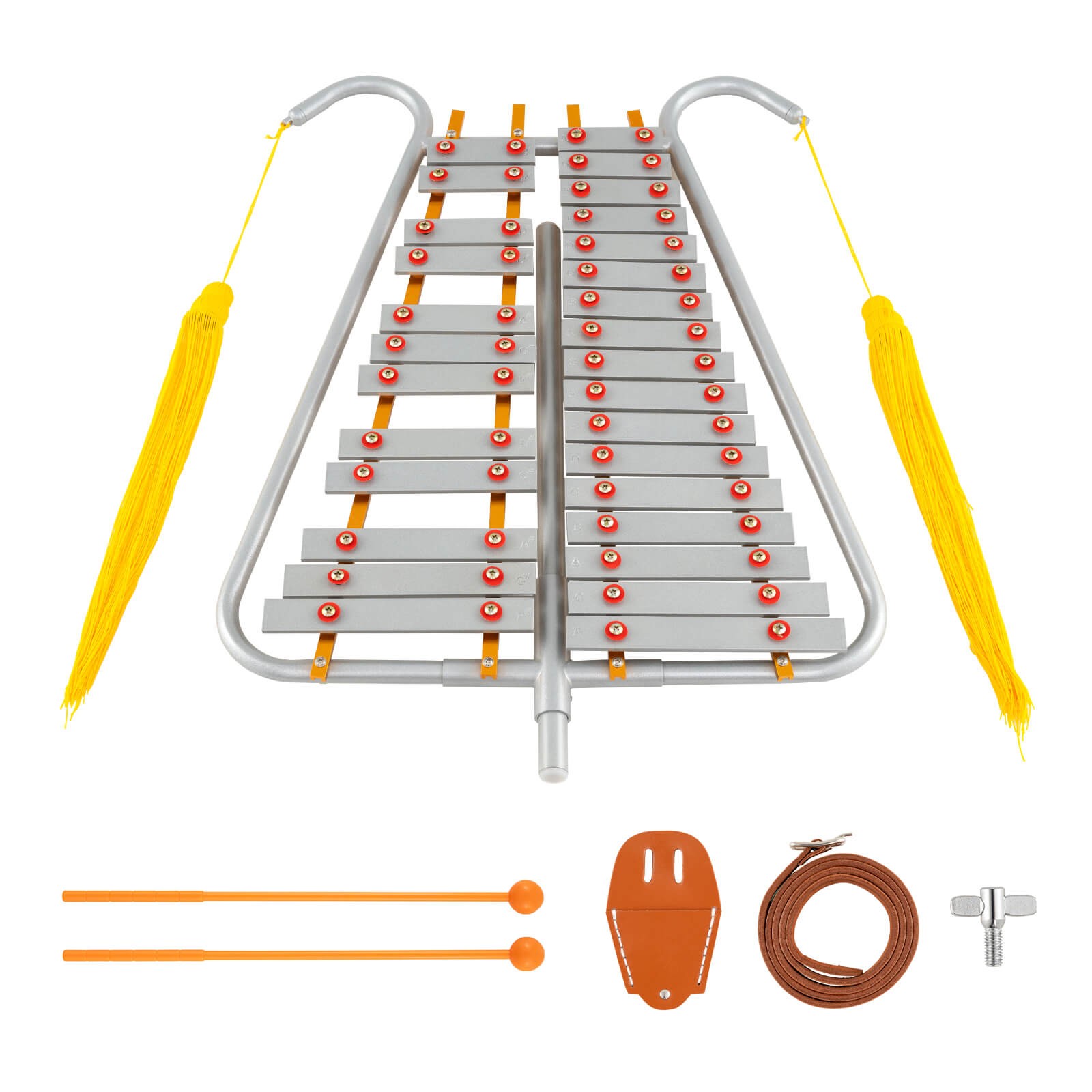 29 Notes Glockenspiel Percussion Kit w/Adjustable Handle, 2 Mallets, Belt Clip