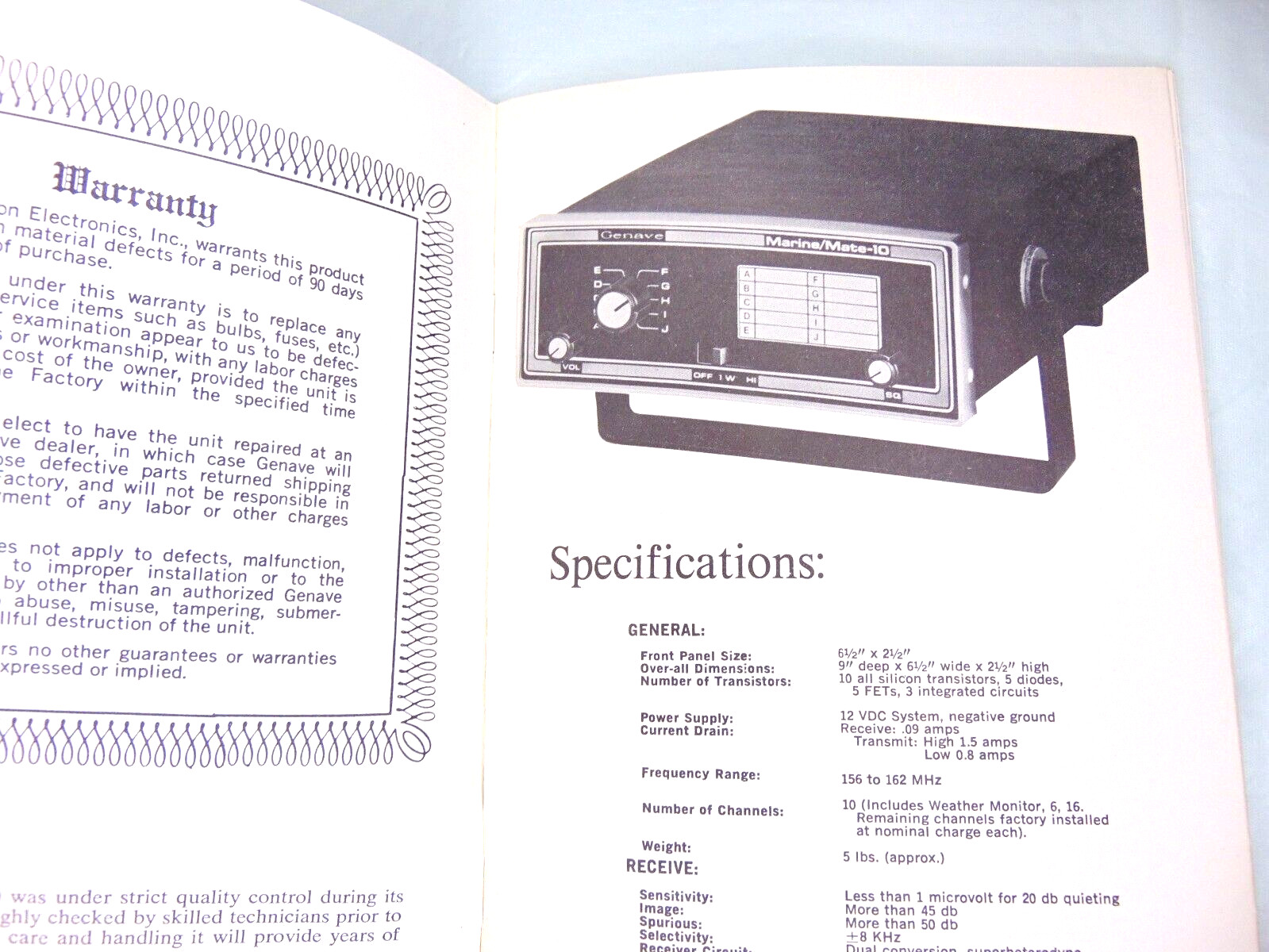 Genave Maintenance Manual Marine Mate-10   25 pages 1973 Marine Radio