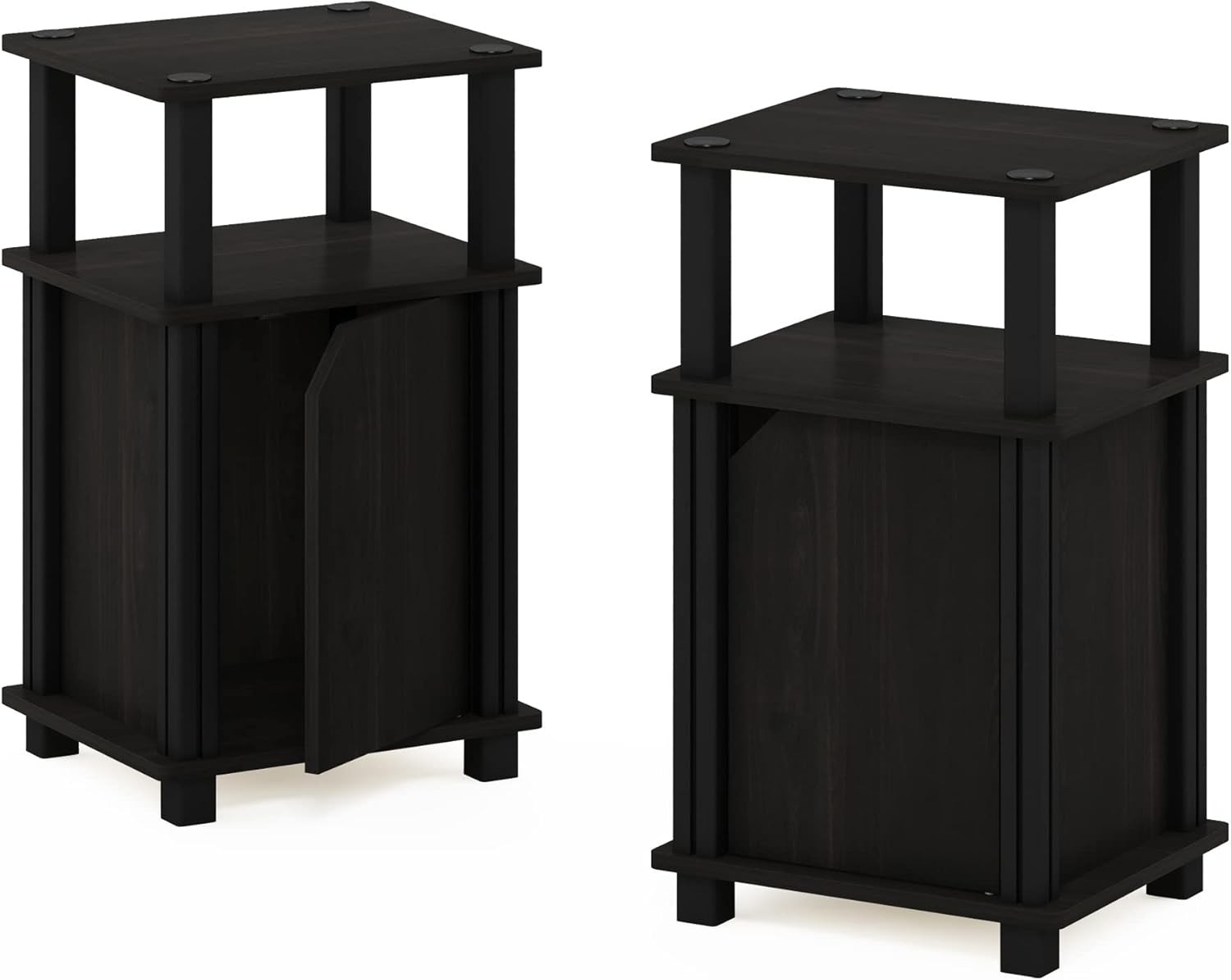 Brahms 3-Tier End Side Sofa Table/Nighstand W/ Door 2-Pack Espresso/Black