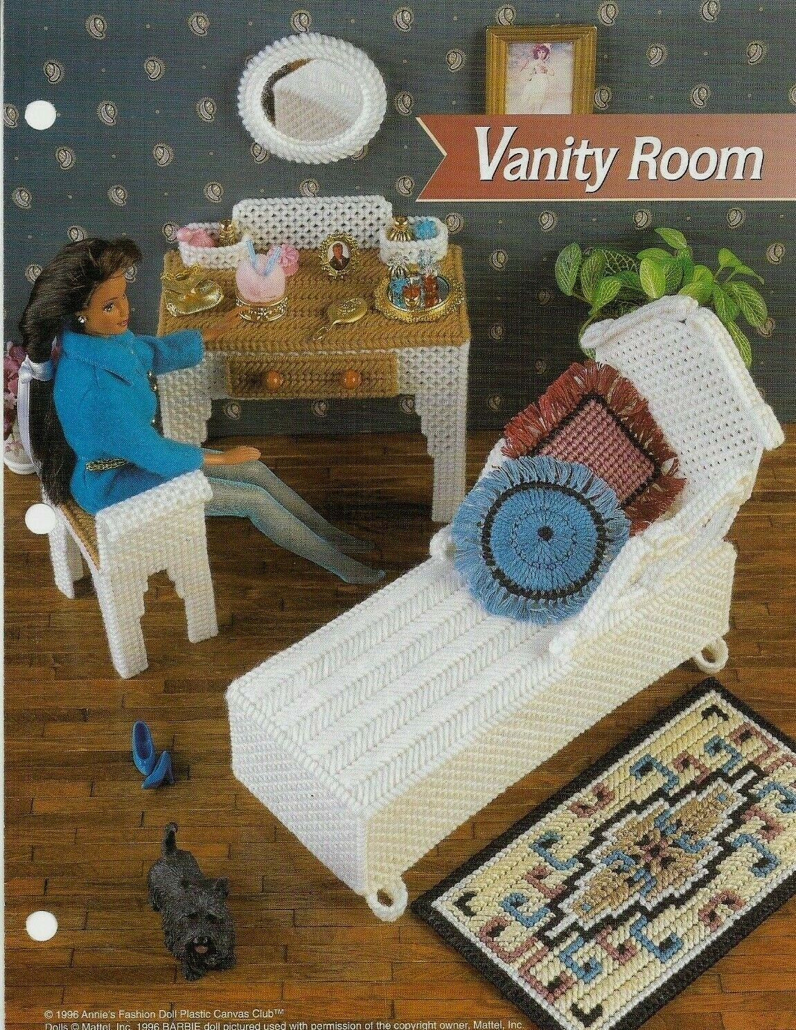 USED VANITY ROOM FASHION DOLL ANNIE'S PLASTIC CANVAS PATTERN INSTRUCTIONS