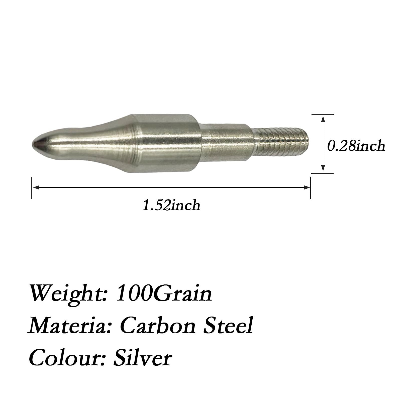 Archery Points 75/100/125/150 Grains - 12pcs 100 grain silver points