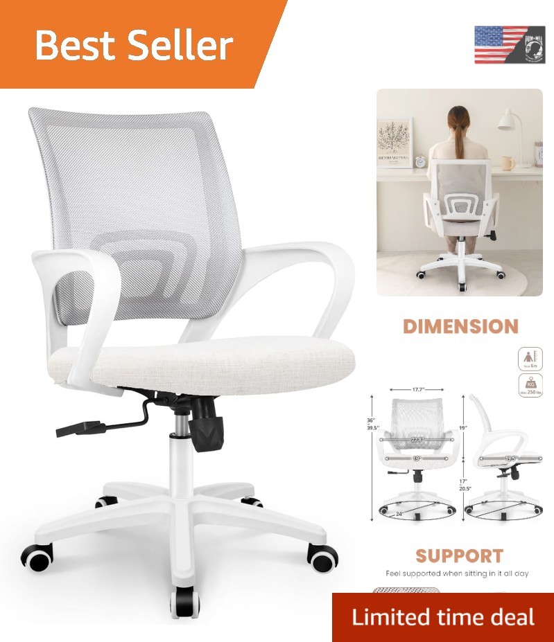 Ergonomic Mesh Office Chair with Lumbar Support & Height Adjustability - Ivory