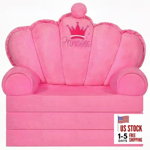 Pink Princess Toddler Couch Fold Out, 2-in-1 Foldable Sofa Bed & Light Pink