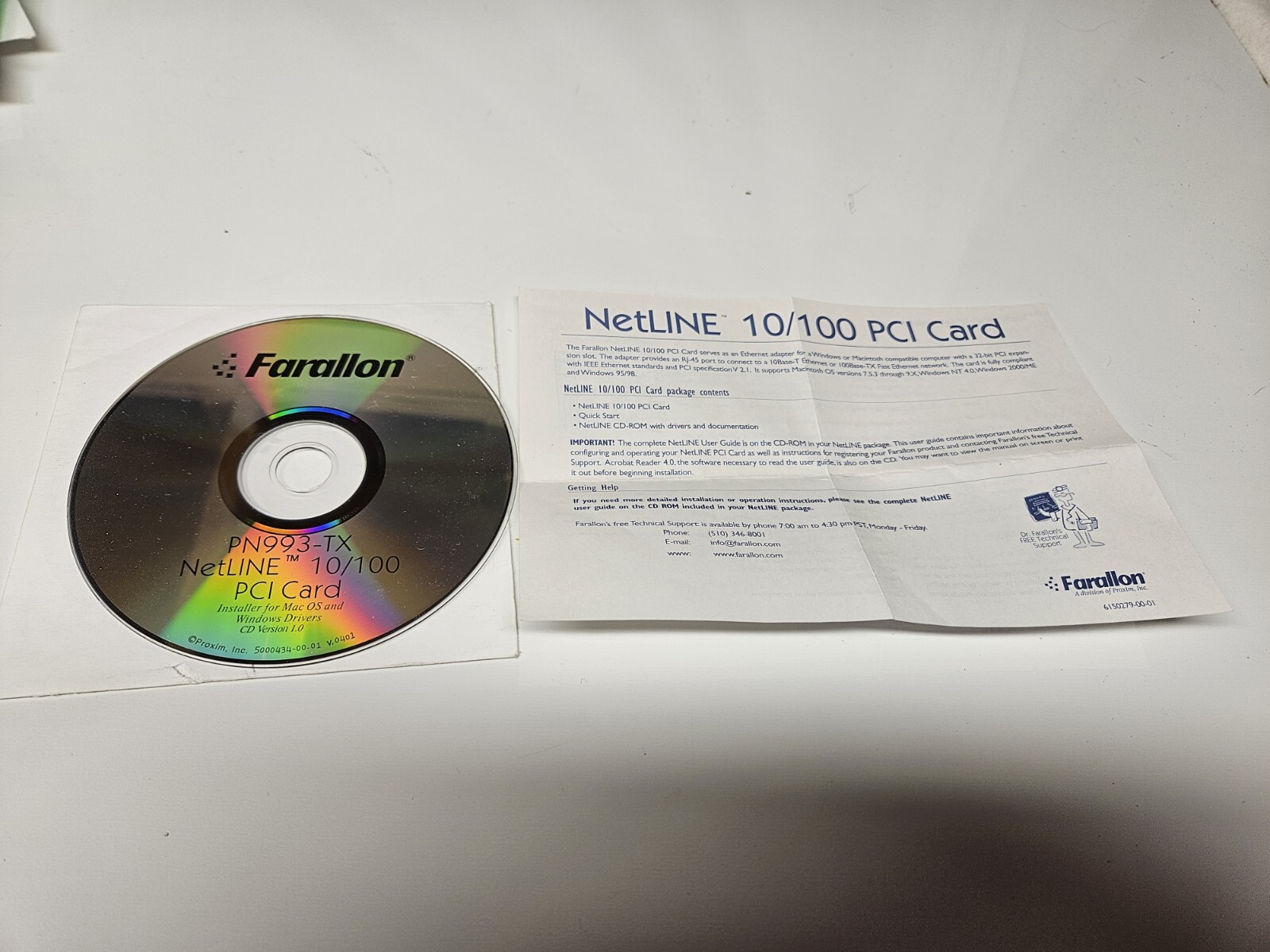netline 10/100 pci catd cd-rom Pn993-tx Farrallon Installation Driver