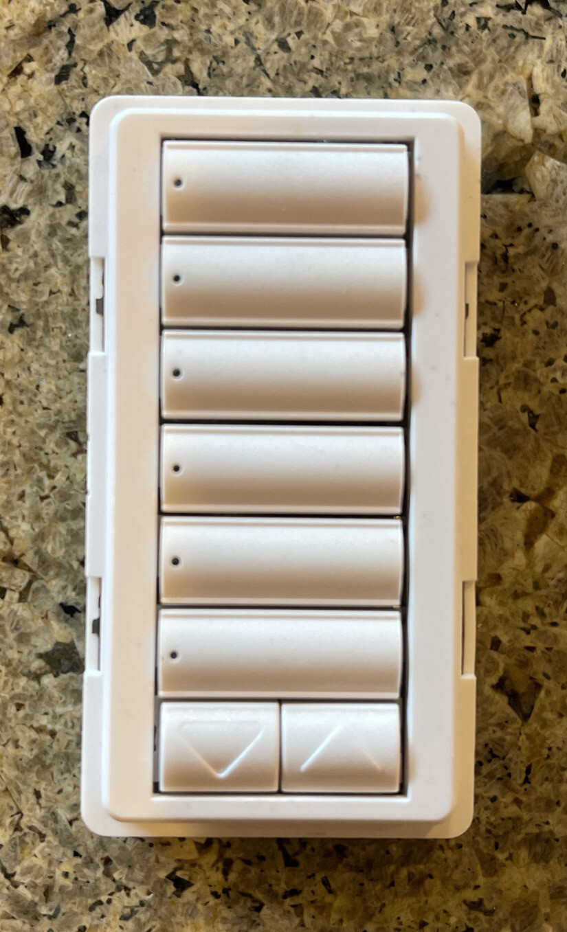 Lutron Radio RA2 RKD-W6BRL-WH-E 6-Button Raise Lower Replacement Keypad (White)
