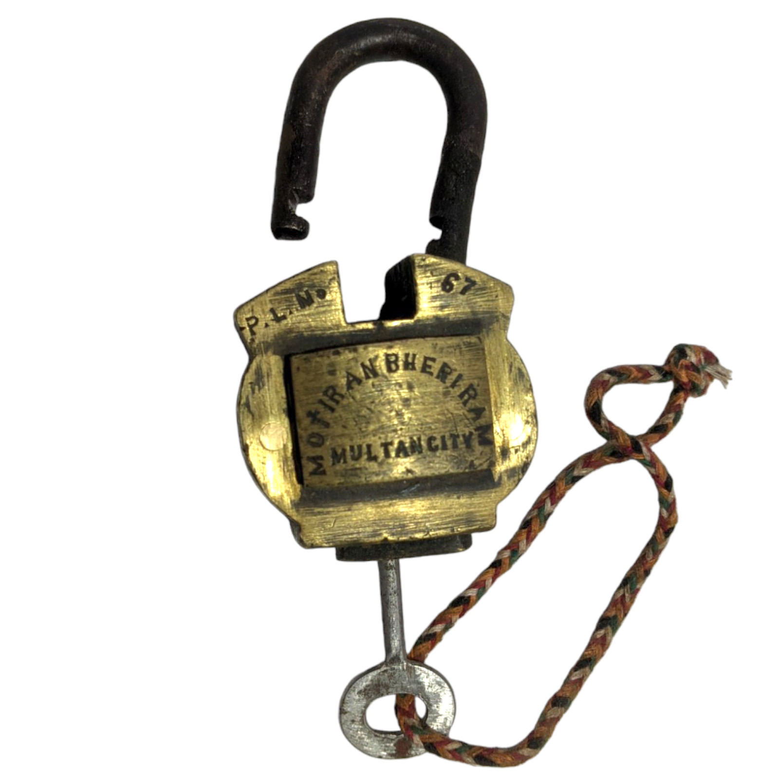 Vintage Old Antique Brass Unique Shape Big Solid Heavy Strong 6 Levers Lock, Key