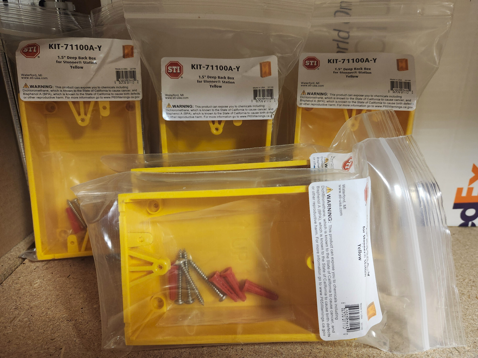 STI #KIT-71100A-Y, Single Gang Back Box Kit, Yellow, for STI Stopper Stations.
