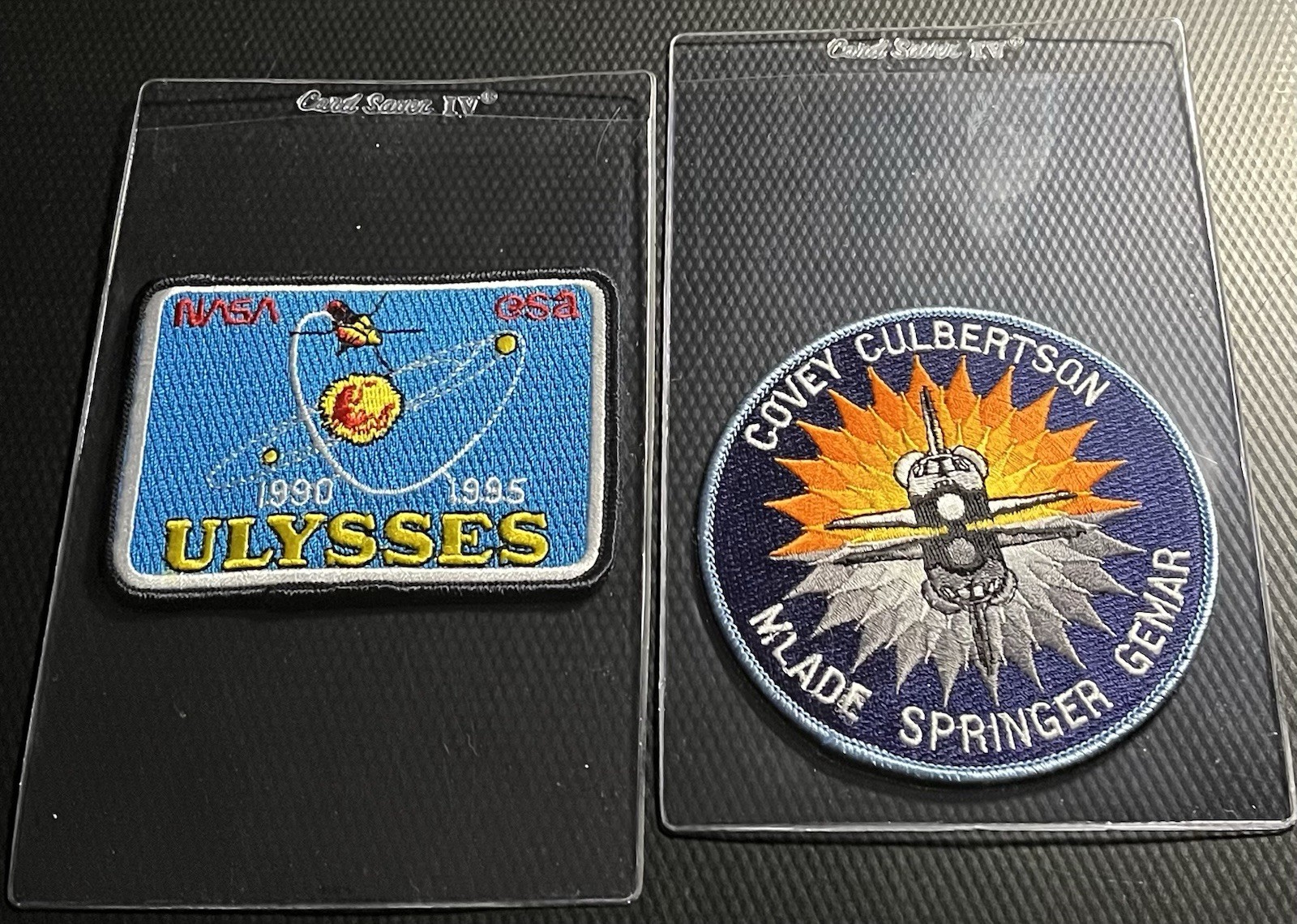 NASA Authentic Embroidered Cloth 2-Patch Lot w/ Card Saver IV Top Loaders Each