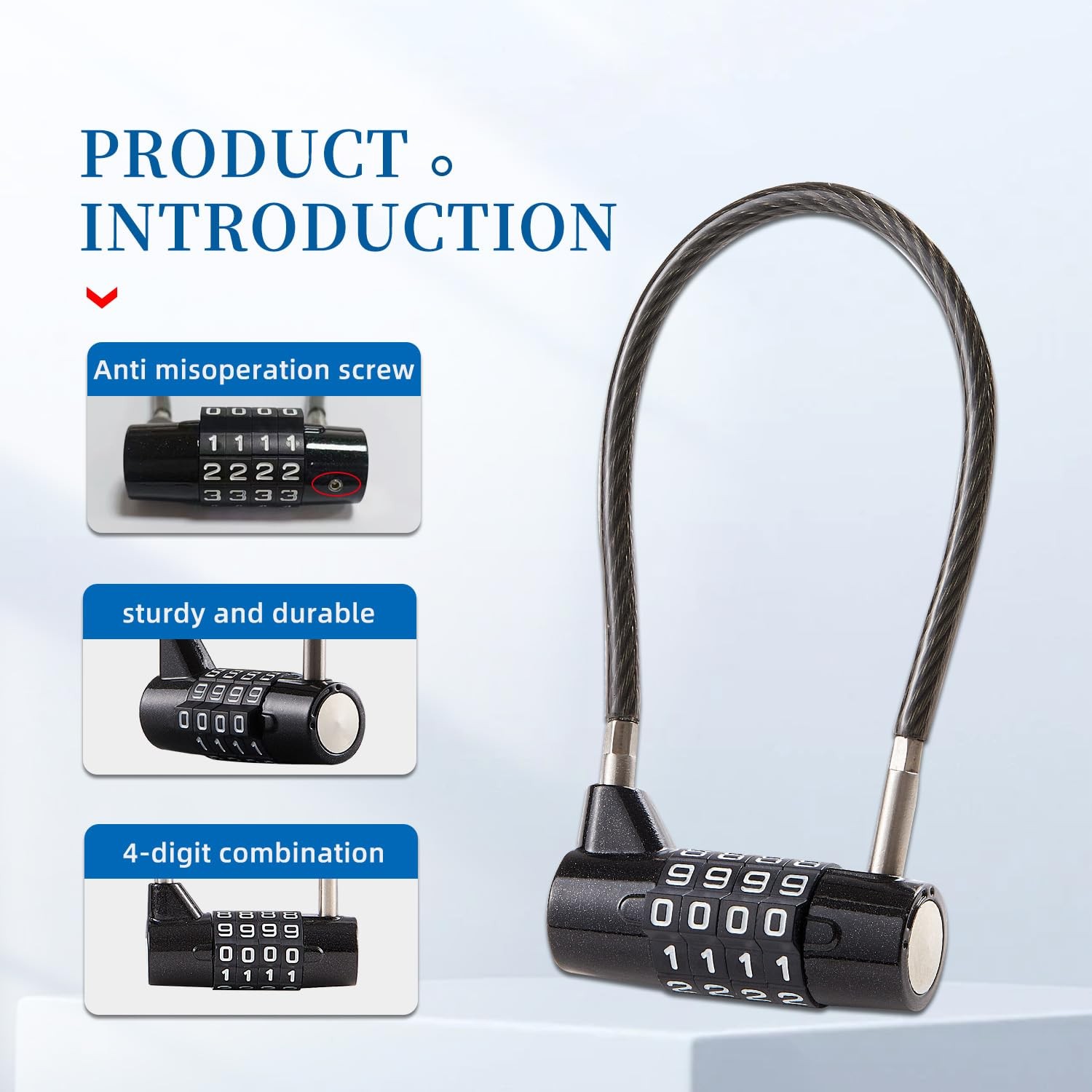 EASTDEER 4-Digit Combination Cable Lock, 7" - Gym Locker & Toolbox Security