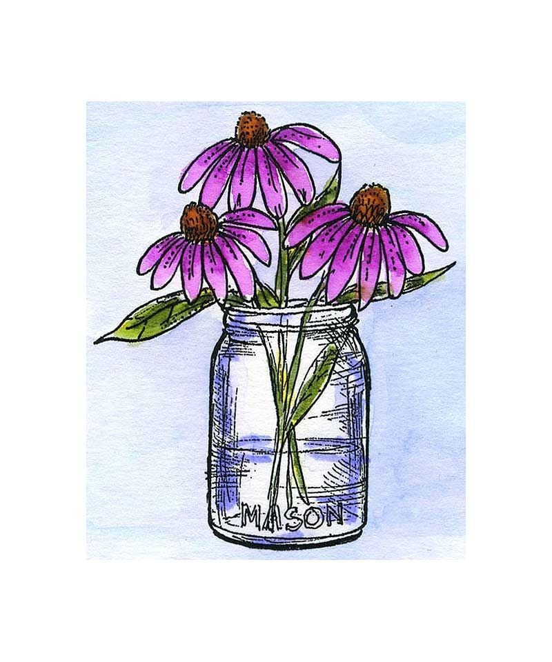 Fall Flower Mason Jar Small Wood Mounted Rubber Stamp NORTHWOODS CC11160 New