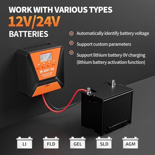 20A MPPT Solar Charge Controller 12V/24V Solar Panel Charge Controller 20A