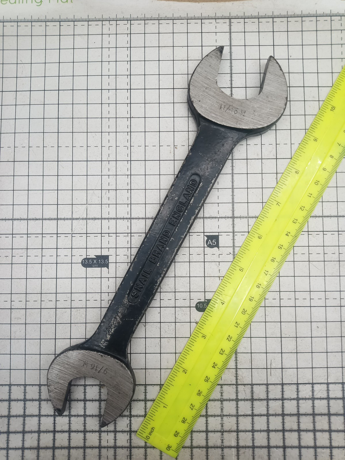 Snail Brand No.16 Vintage Rare Spanner 9/16 Whitworth 5/8 BS x 11/16 Whit 3/4 BS