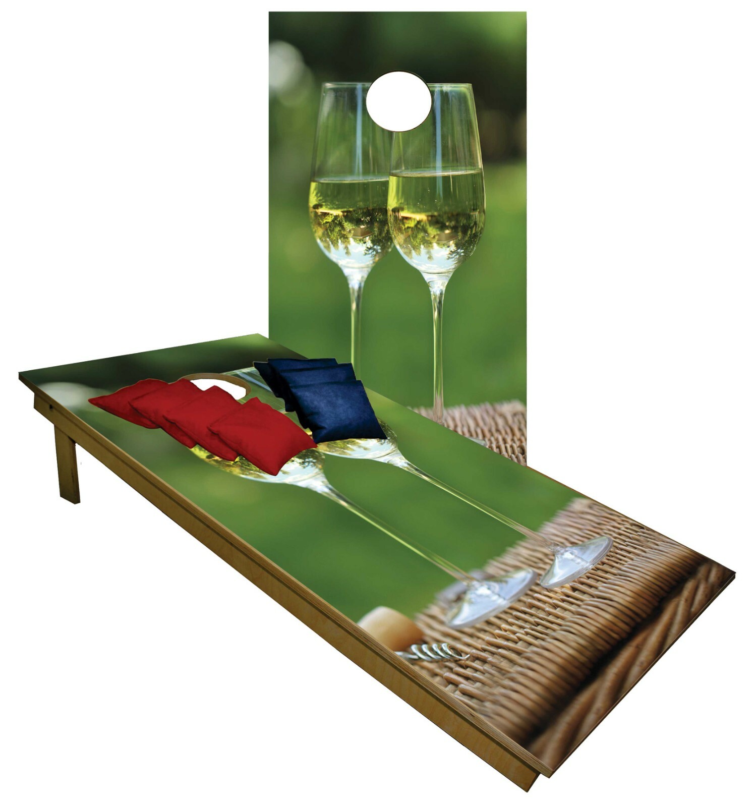 Cornhole Boards BEANBAG TOSS GAME w Bags Wine Glasses Wedding Event  Wood Set