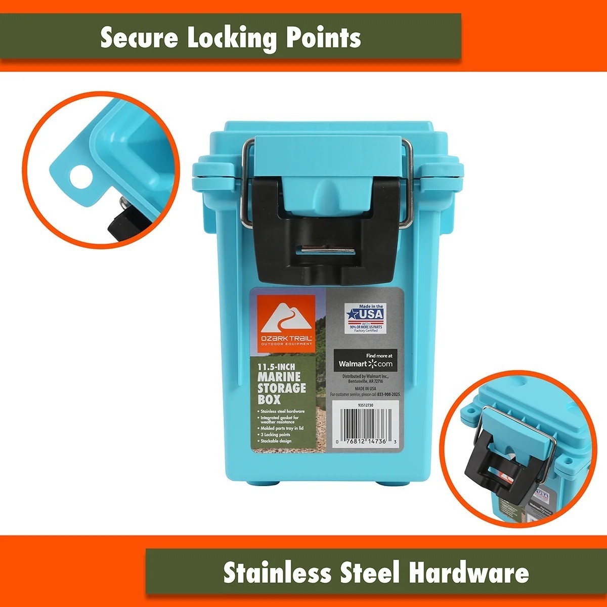 Ozark Trail Blue Marine Equipment Storage Box with Water Resistant Lid